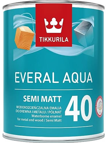 TIKKURILA Holzfarbe Metallfarbe Holzlack Emaille für Holz und Metall Halbmatt Hellgrau Grau Everal Aqua Semmi-Mat 40, 0,9 L