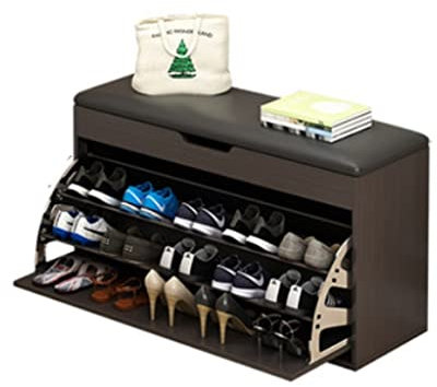Étagères à Chaussures Tabouret à Chaussures avec Cadre en MDF en Forme de Seau basculant, Tabouret à Langer avec Coussin en Cuir pour Organisateur de Rangement dans Le Couloir
