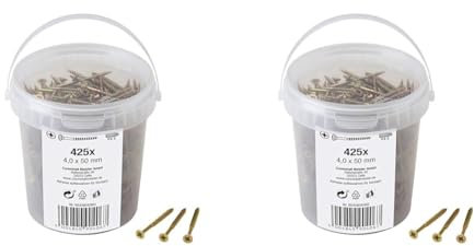 Meister Universalschrauben 4,0 x 50 mm - 425 Stück im Set - Senkkopf - PZ Pozidriv-Antrieb - Teilgewinde - Gelb verzinkt/Schrauben-Set/Schrauben-Eimer / 904060 (Packung mit 2)