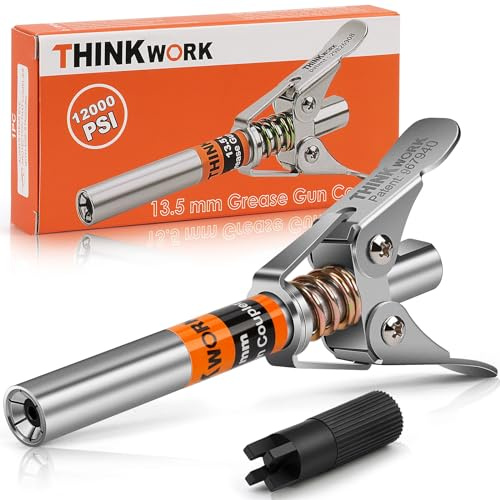 THINKWORK Grease Gun Coupler, Double Handle Extra Reach Upgrade, Strong Lock on Greases Gun Couplers, 12000 PSI Quick Release Grease Coupler,Compatible with All Grease Guns 1/8 NPT Grease Gun Fitting