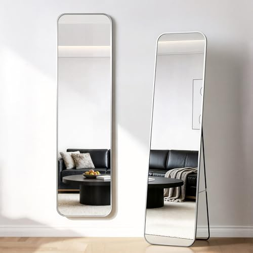 Heilmetz Ganzkörperspiegel Groß 160x40cm, 2 in 1 Standspiegel und Wandspiegel, Spiegel Wand/Stehend für Ankleidezimmer Schlafzimmer Wohnzimmer, Körperspiegel mit gebürstetes Aluminium Metallrahmen