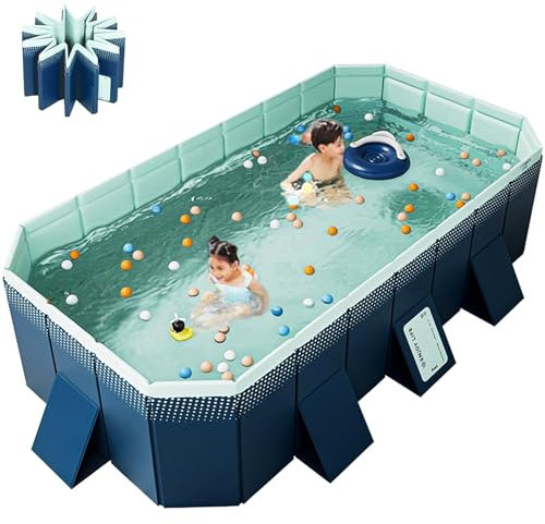 SKILBEAIA Foldable Pool Non-Inflatable Swimming Pool for Family Adults Hard Plastic Shell Collapsible Rectangle Swimming Pool for Outside Backyard(3m)