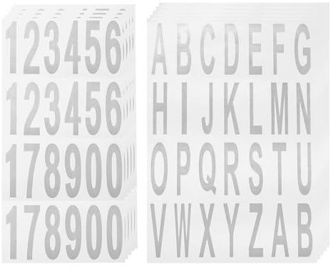 QUARKZMAN 10 Blatt Briefkasten Zahlen und Buchstaben reflektierende Vinyl wasserdichte Nummern- und Buchstaben-Aufkleber für den Innen- und Außenbereich, Silber auf Weiß