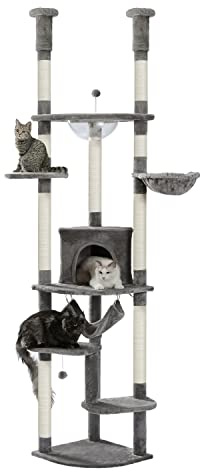 PAWZ Road Katzenturm für große Katzen, Katzenhaus mit Sisalüberzogenen Kratzbäumen und Pads Katzenbaum (Grau)