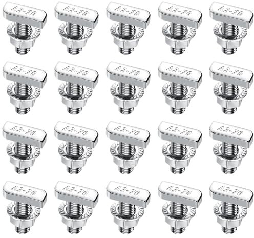 Set di 20 viti a testa martello, viti a testa martello, M8 x 20 mm, viti con dadi di blocco, dadi flangiati per guide di montaggio solari PV serra e fotovoltaico