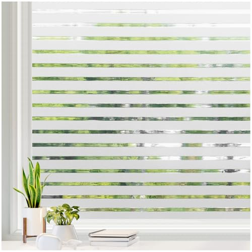 rabbitgoo Window Film Privacy for Glass Windows, Frosted Stripe Patterm Glass Sticker Static Cling No Glue Anti UV Decorative Door Cover Film for Home Office, 17.5 x 78.7
