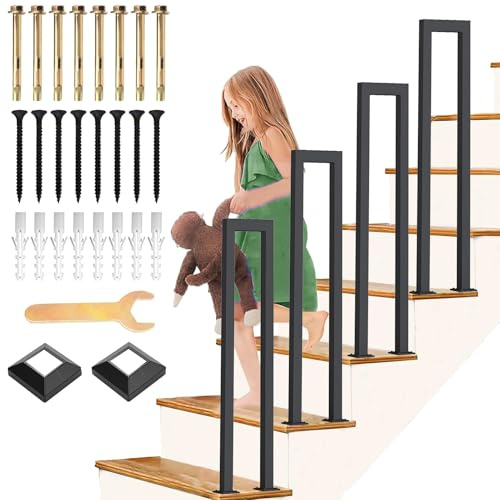 SCGSJZH Ringhiera a forma di U, Quadrato Sicurezza Parapetto Nero Corrimano per Scale Esterne Interne, Ville Balconi Corridoi Sicurezza Passamano (110cm)