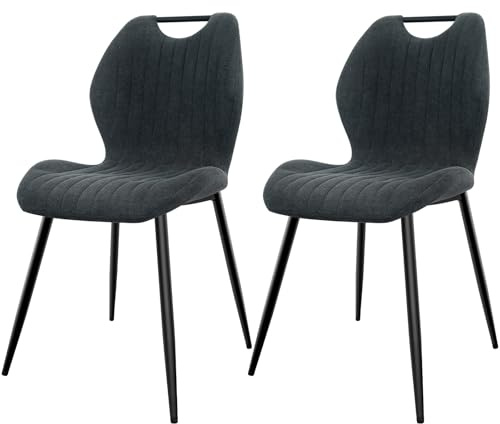 JIJIAN 2er Set Stühle Esszimmer mit Chenille, Dunkelgrau Esszimmerstühle | Metallbeinen, Bis 150 kg Belastbar, Modernes Design, Küchenstühle, Polsterstühle für Esszimmer Wohnzimmer Küche