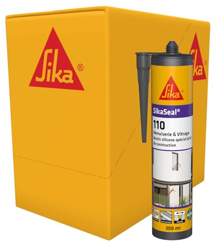 SIKA - Mastic - SikaSeal-110 Menuiserie & Vitrage - Noir - Carton 12x300ml | Silicone de construction - Joints de menuiserie et vitrage - Extérieur/intérieur