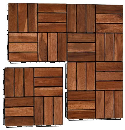 Fansipan confezione da 9 piastrelle in legno resistenti, piastrelle a clic, per terrazze e balconi, pavimento in acacia FSC, esterni