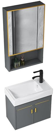 Eckwaschbecken Mit Unterschrank, Wandmontiertes Keramikwaschbecken, Waschbecken Mit Wasserhahn und Abfluss, Badmöbel Set für Kleine Bäder, für Kleine Garderoben und Badezimmer(41cm)