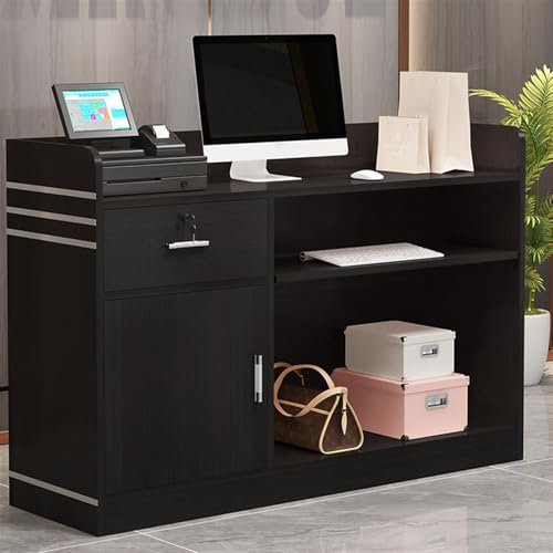 Moderner Empfangstheke mit abschließbarer Schublade und Tür, kleiner Empfangstresen für Salon, Büro, Kasse, Rezeptionsmöbel (Schwarz, 120 cm)