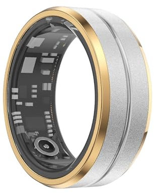 Anello intelligente con cardiofrequenzimetro, misuratore di passi, monitoraggio del sonno e delle attività, anello fitness impermeabile IP68 per uomini e donne (argento-dorato,9)
