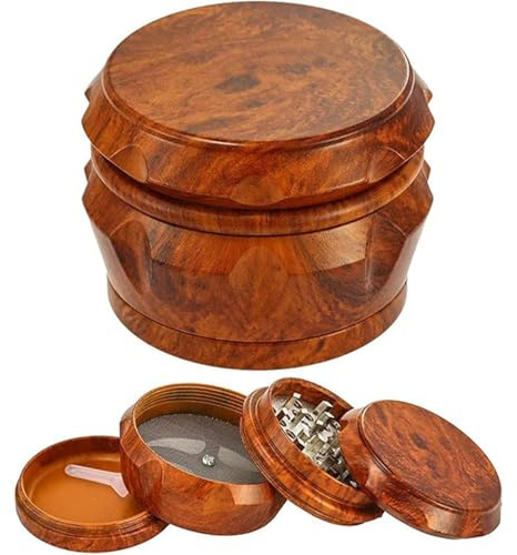 Moulin à Herbes, Premium Grinder Moulin à épices en Bois Collecteur de Pollen Avec Couvercle Magnétique et Collecteur de Pollen 4 Pièces (Dark,1.6 X 1.3 inch)