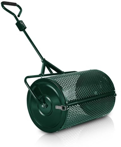 Peviasot Épandeur de compost - Épandeur d'engrais pour pelouse - Épandeur de jardin pour engrais - 75 l - Composteur en métal - Avec panier en maille - Entretien de la pelouse multi-usages (vert)