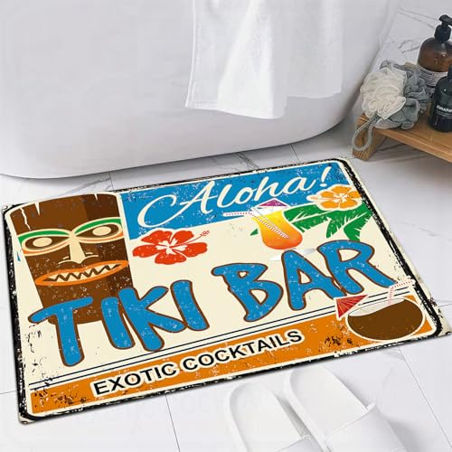 FSDGY Non-slip Barrier Mats Door Mat, Super Absorbent Entrance Rug Machine Washable Soft Floor Mat Carpet,Tiki bar vintage rusty metal sign on a white background vector illustration,24x35in