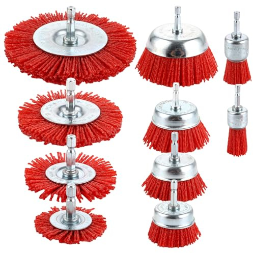 DAJAVE 10 Stück Nylonbürste Bohrmaschine Schleifbürsten , mit 1/4 Zoll Sechskantschaft Schleifaufsatz, 10 Größen Nylon-Bohrbürstenset zur Entfernung, Nylonbu00FCrste Bohrmaschine Schleifbürsten set