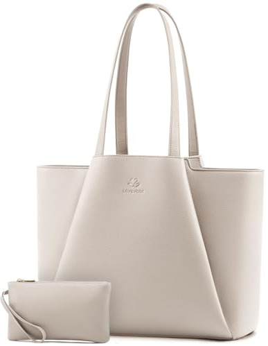 LOVEVOOK Handtasche Damen 15,6 Zoll Laptoptasche, Shopper Tasche Leder Tote Bag Women Aktentasche Lehrertasche mit Laptopfach, Wasserdicht Schultertaschen Umhängetasche für Business Lehrertasche Büro