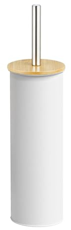 Amig - WC-Bürstenhalter Naturline - Ø95 x 380 mm - Edelstahl und Bambus - Farbe Weiß - Robuste und Elegante WC-Bürste - Natürliches Design passend für jedes Badezimmer