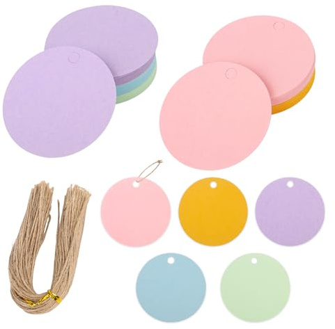 Round Gift Tags, 100PCS Colorful Paper Tags with String Circle Gift Label Blank Hanging Tag for Birthday Party Gifts Box Wedding Name Card Price Tag