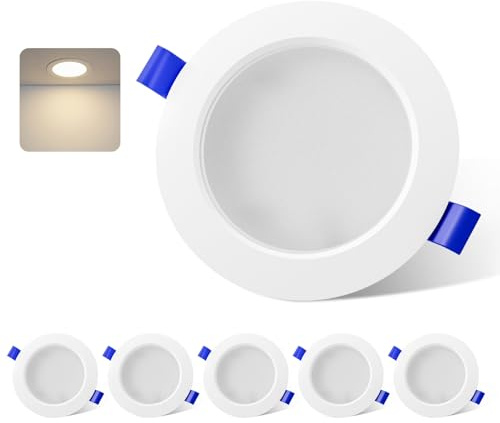 novapollo Downlight LED Techo Empotrable Extraplano Redondo, 6 W 450ML, Focos LED Interior No Regulables Blanco Neutro 4000K, Trou Ø95-105mm, Juego de 6