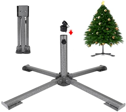 EFUTURETIME Base per Albero di Natale in Metallo Ø2,5-4,5 cm, Supporto per Albero di Natalein Piccolo e Pieghevole per Alberi Artificiali di Altezza 60-200 cm, per Esterno e Interno, Nero