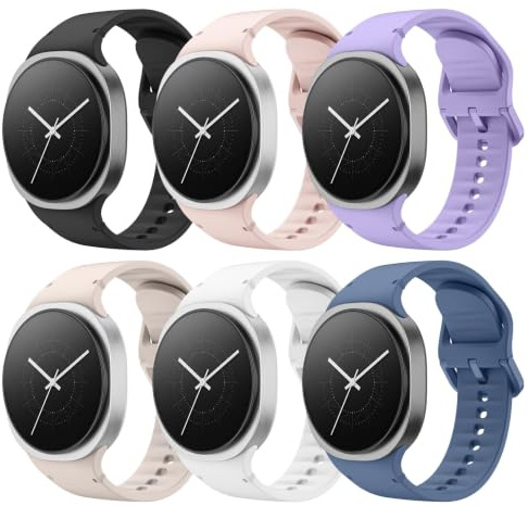 Astorgos 6 Pack Sport Straps Compatible with Samsung Galaxy Watch 8 Strap 40mm 44mm/Galaxy Watch 8 Classic 46mm, No Gap Soft Silicone Band for Men Women, M/L, BLK+PK+STL+PL+B+WH