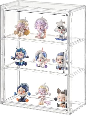 3 Stück Acryl Vitrine für Pop Figuren,Staubdichte Schaukasten Glasvitrine, Vitrine Klein mit Tür Für Action Figuren Spielzug MiniFiguren Sammelfiguren,Selbstmontage（3 Etagen,27x13x36cm