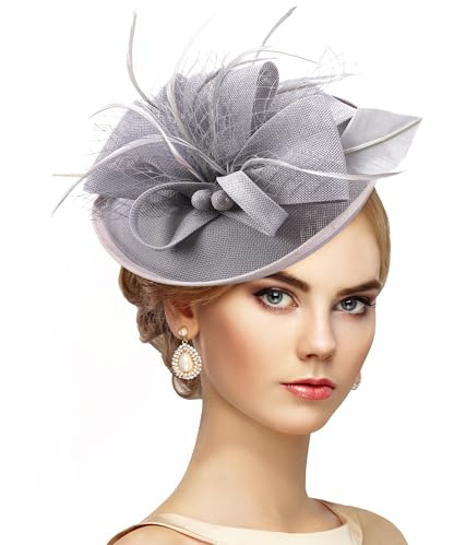 ETOFETE Fascinator Damen Kopfschmuck Karneval Haarreif Fasching Hüte für Frauen Braune Grau Vintage Stilvolle Accessoires High - Tea Party Kleidung 1920er 40er 50er