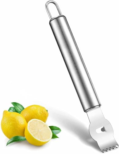 QHFlashbuy Zesteur de Citron,Éplucheurs de Citron,Râpe avec Crochet,Peeler à Fruits en Acier Inoxydable Outil Professionnel de Pelure au Citron Orange pour Cuisine,Gin Cocktails,Bar,Fromage
