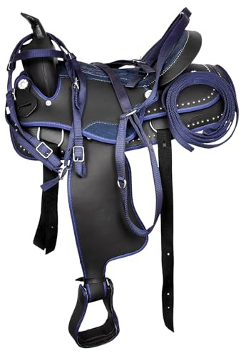 Western Horse - Sillín sintético Pleasure Trail Barrel Racing Tack Set negro de 10 a 18 pulgadas, asiento 015 (asiento de 14 pulgadas)