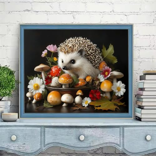 Painting by Numbers for Adults Hedgehog Mushroom Paint by Numbers Children Kits, DIY Crafts for Adults, with Brushes Acrylic Pigment, Home Decorations, Gifts for Women 12x16in (Without Frame) w6t-532