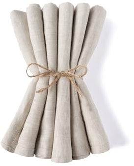 NCEDN 100% Pure Linen Napkins – Set of 6, 45×45cm Stonewashed Fabric Napkins with Hemmed Edges, Reusable Table Napkins for Dining, Wedding, Christmas & Everyday, Natural Linen