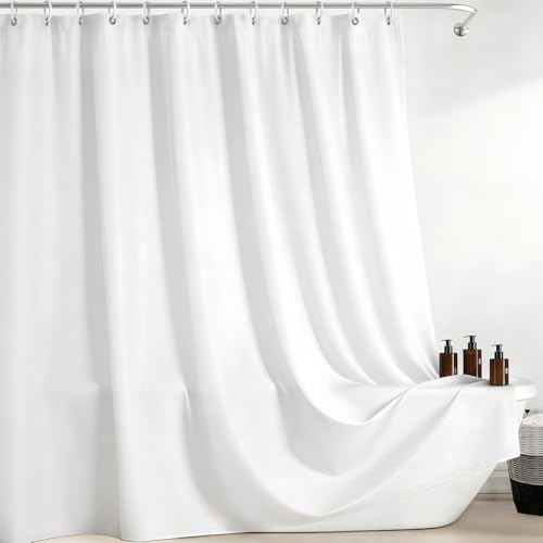 FAVORTALK Duschvorhang 200X200 Anti Schimmel & Waschbar Wasserabweisend Badewanne Vorhang aus Polyester Shower Curtain Mit Gewicht und 12 Duschvorhang Haken Weiß H200 x B200 cm (1er Pack)