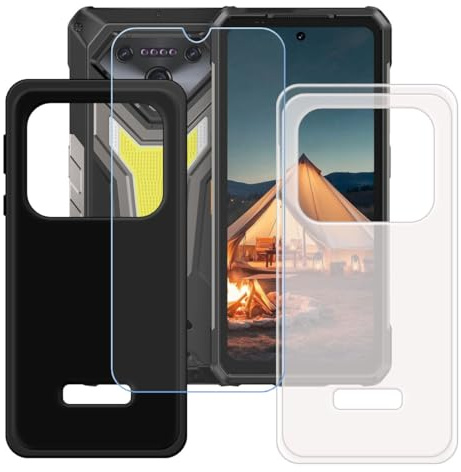 BMPNLSZ Funda (6,95) Screen Protector, Negro + Translúcido Suave Silicona TPU Canica Carcasa Caso Case + Cristal Templado Film Vidrio