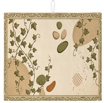 Tapete de secado de platos verde hiedra para encimera de cocina, tapete absorbente de naturaleza rústica, almohadilla de secado de microfibra vintage para protector de barra de café, 16 x 18 pulgadas
