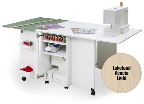 Comfort 9 | Nähmaschinenschrank | Nähmöbel | Nähtisch | Aufbewahrungsschrank | (Lakeland Acacia Light)