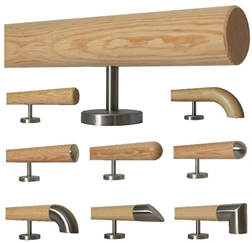 TIBU Kiefer Holz Handlauf Geländer 0,3m - 5m, Länge 400 cm, Ende gefast und 5 gerade Halter