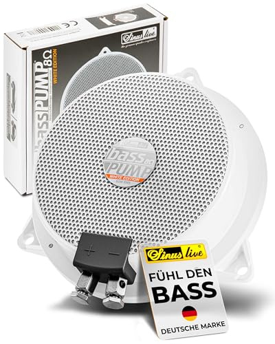 Sinuslive bassPUMP 8 Ohm White - Körperschallwandler Bass-Shaker, weiße Ausführung, 50 W RMS, Bodyshaker für Heimkino, Gaming-Stuhl, Sofa, Sessel, Auto und SIM Racing