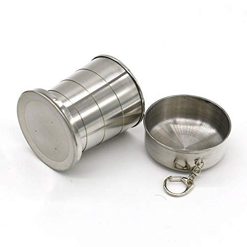 xtsfx Edelstahl-Trinkbecher, Camping Becher faltbar, 250 ml bruchsichere Outdoor Tragbar Teleskop Becher, mit Im Freien Reisen Wandern