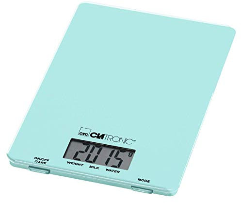 Clatronic KW 3626 - Bilancia da cucina ultra piatta, in plastica, 5 kg, superficie di appoggio in vetro, funzione tara, display LCD, verde menta