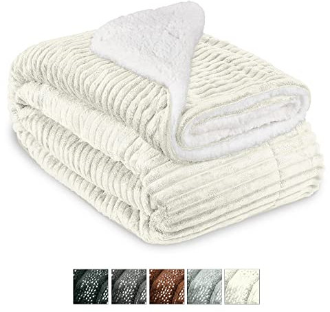 Beautissu Sherpa Decke Kuscheldecke Glitzereffekt 150x200 cm XL Natur – Dicke Winter Fleecedecke Lammfell-Optik & – Hautfreundliche Flauschige Wärmedecke Couch-Überwurf Sofadecke – Elisa