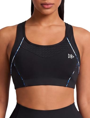 Yvette Sports Bras for Women High Impact Support Racerback Sports Bra Plus Size No Underwire for Running Workout, Black,M