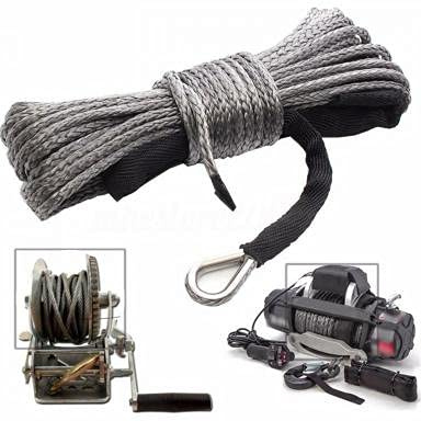 Iriisy Corde synthétique pour treuil 6 mm x 15 m 7700lbs Câble DEDC Câble universel pour SUV, VTT, UTV, tout-terrain, camion, bateau, gris