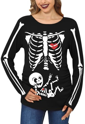 For G and PL Halloween - Camisa de maternidad de manga larga para mujer, Esqueleto bebé, XL