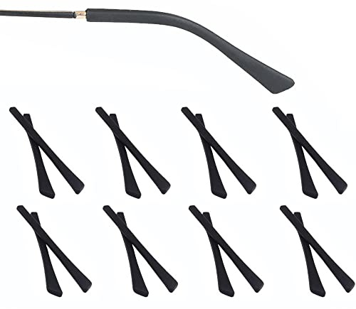 OPUGIT Eyeglass Replacement Temples, Silicone Eyeglass End Tips Ear Sock Pieces Tube Sleeve for Thin Metal Eyeglass Legs, 8 Pairs,Black