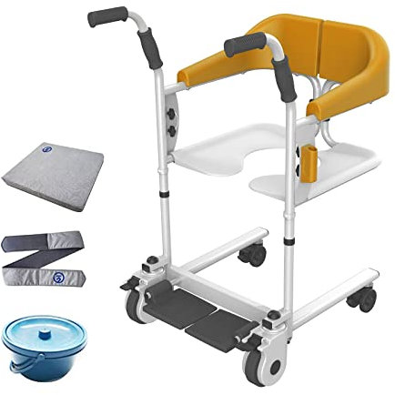 QJHPJH Duschstuhl Fahrbar, Toilettenstuhl, Toilettenrollstuhl, Patientenlift Transferstuhl 304 Edelstahl,Rollstuhl Mit WC Eimer,for Ältere Menschen Behinderungen,​Belastung 264 Ib ( Farbe : Yellow )