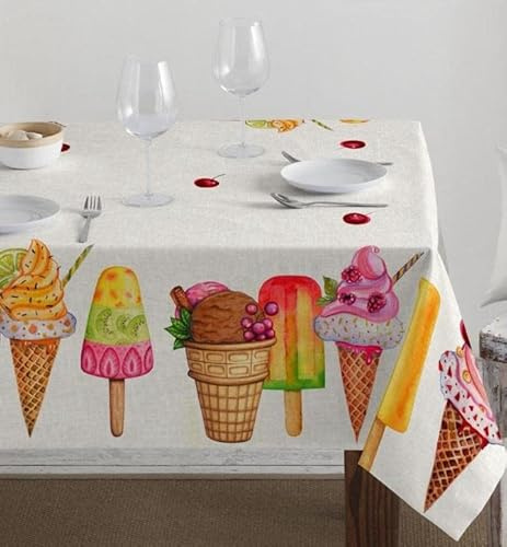 LARA MORADA - Tovaglia da Tavola, per Pranzo e Cena, Cotone Ioneta, 70% Cotone 30% Poliestere, Stampa Digitale Linea Elegance, 6 Posti, 140cm x 180cm, Gelati