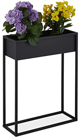 Relaxdays Blumenständer, Metall, HxBxT: 70x55x20 cm, stehend, Wohnzimmer & Küche, rechteckiger Übertopfständer, schwarz