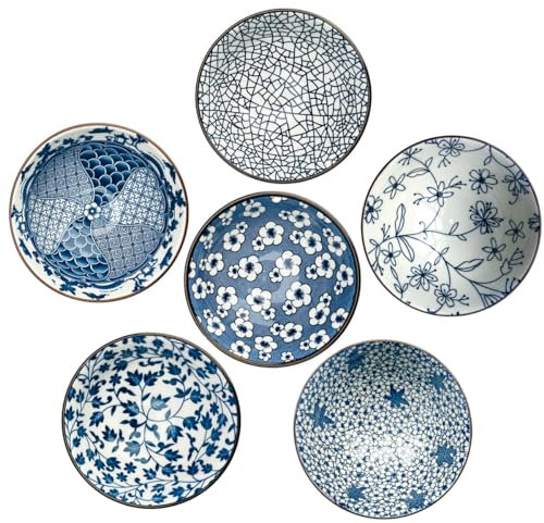 Kithing Ensemble de bols en porcelaine bleue et blanche de 11,4 cm – Motif floral – Polyvalents pour la soupe, le riz et le dessert – Vaisselle idéale pour la cuisine, la salle à manger et la maison